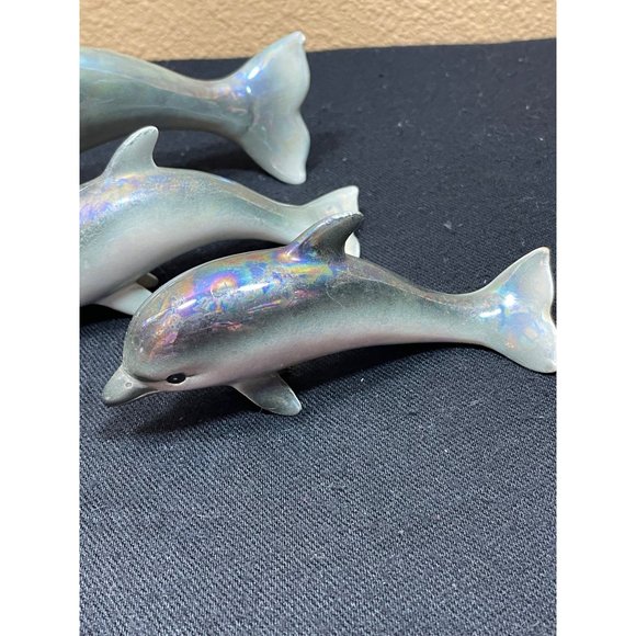 Vintage Norcrest Anthropomorphic Dolphins Opalescent Set Of 3 50's/ 60 - Picture 4 of 8